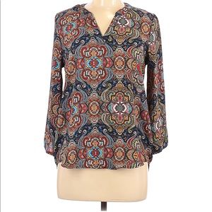 Pink Rose Boho Paisley Long sleeve Blouse w/Pocket